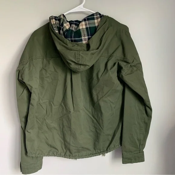 Blu Pepper Utility Jacket Drawstring Waist Zip Up Coat With Hood - Picture 5 of 6